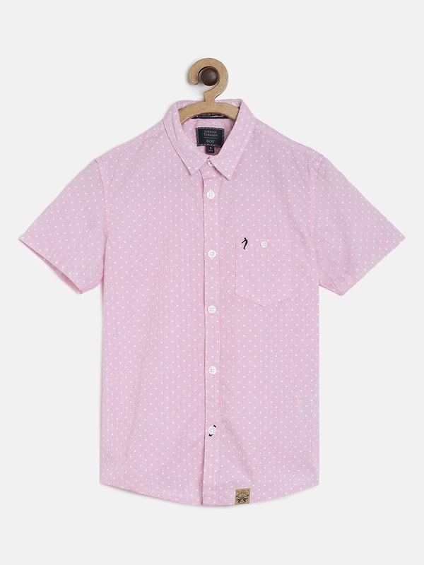 Boys Pink Striped Regular Fit Shirt
